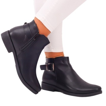 BOTKI DAMSKIE ZIMOWE PŁASKIE OCIEPLANE CZARNE