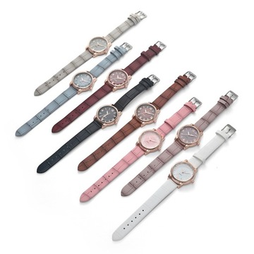 Women Watch Dual-color Round Dial Faux Leather Strap Elegant