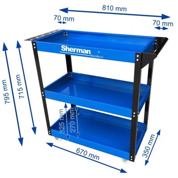 Тележка для инструментальной мастерской трехполочная 3ПБ, синяя Шерман