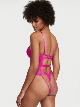 Koronkowe otwarte body Victoria's Secret push-up różowe L