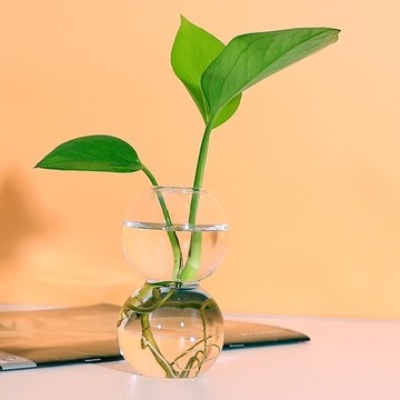 2xGlass Tube Wazon Drewniany Stojak Doniczki