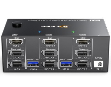KVM Switch 2 PC 3 monitory 8K 60 Hz 4K 144 Hz R461