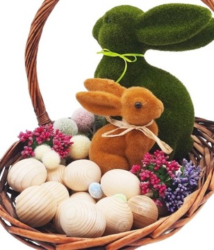 DUŻY FLOKOWANY ZAJĄC FIGURKA NA WIELKANOC 26cm