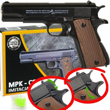 PISTOLET METALOWY COLT M1911 NA KULKI REPLIKA ASG IMITACJA DREWNA Z BLOKADĄ