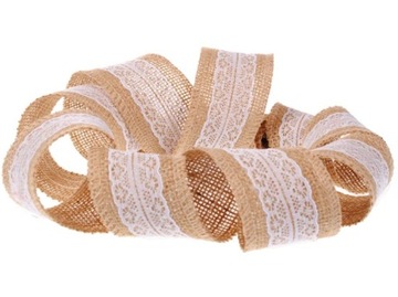 WSTĄŻKA JUTOWA Z KORONKĄ 5cm X 2m -05
