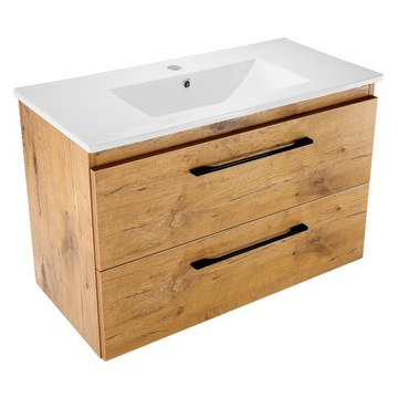 Szafka łazienkowa z umywalką 80 cm wisząca szuflady z czarnym uchwytem loft