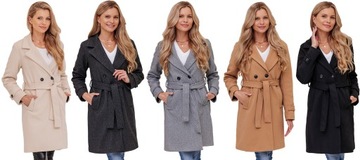 ПАЛЬТО ЖЕНСКОЕ В РЕБИНКУ С ПОЯСОМ ОСЕНЬ-ЗИМА ИЗ ШЕРСТИ М