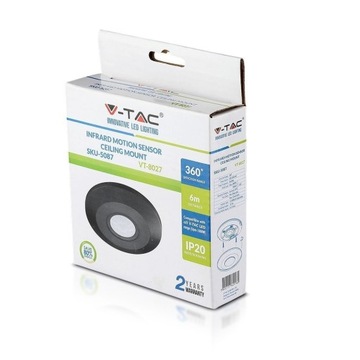 Датчик движения в сумерках, ИК-потолочный датчик поверхностного монтажа, 1000 Вт, черный Slim