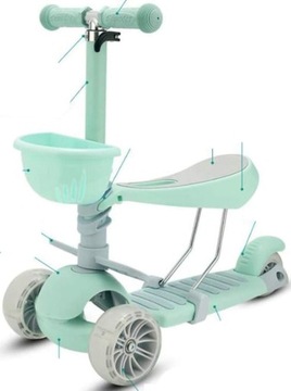 Трёхколесный светодиодный самокат 5 в 1 MINT KIDSTAR