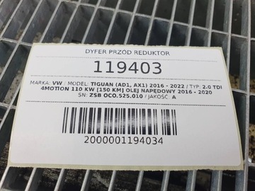 DIFER NÁPRAVA ZADNÍ REDUKTOR UFZ VW TIGUAN II 2021 TDI