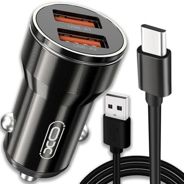 ŁADOWARKA SAMOCHODOWA XO CC48 2xUSB 2,4A CZARNA + KABEL USB-C 100CM SZYBKA