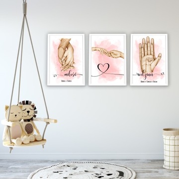 Набор из 3 плакатов СЕМЕЙНЫЕ РУКИ ЛЮБОВЬ А4 Имена Выкройки Картинки + РАМКА