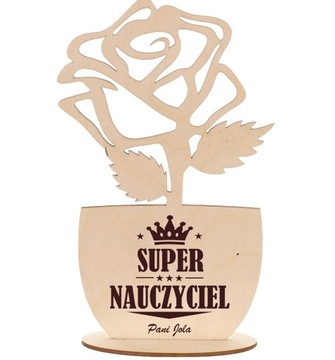 ДЕРЕВЯННЫЙ ЦВЕТОК РОЗЫ - ГРАВИРОВКА ДНЯ УЧИТЕЛЯ