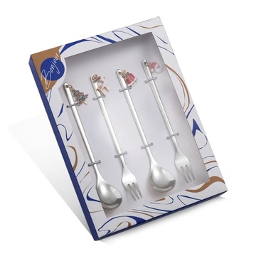 4 pcs Christmas Spoon Fork Set Elk Christmas Tree Tableware Stainless