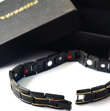 Bransoletka magnetyczna męska zdrowotna CZARNO-ZŁOTA 19cm Prezent Versatile