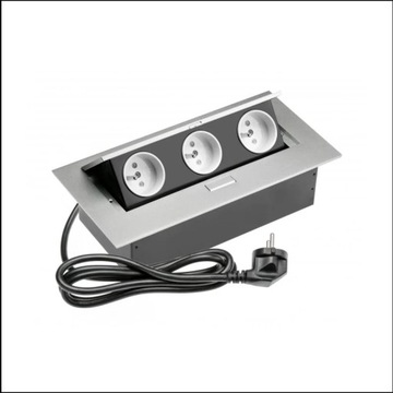 GNIAZDO POTRÓJNE CHOWANE W BLAT NABLATOWE GNIAZDKO ALUMINIUM