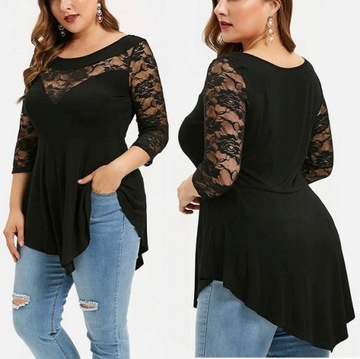 TW PIĘKNA BLUZKA TUNIKA Z KORONKĄ PLUS SIZE, 3XL