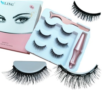 МАГНИТНЫЕ РЕСНИЦЫ 3 шт. + ПИНЦЕТ + МАГНИТНАЯ ПОДВОДКА ДЛЯ ГЛАЗ Bling A+ набор