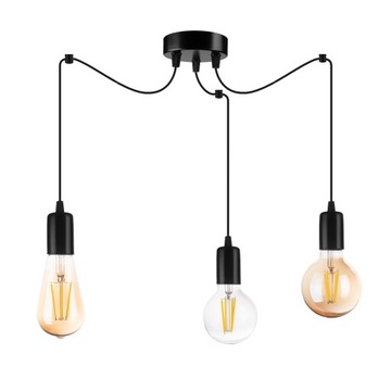 LAMPA SUFITOWA LED WISZĄCA PAJĄK 3 X E27 EDISON ZWIS 150 CM CZARNA
