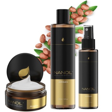 Zestaw maska + odżywka + szampon odbudowujący włosy z arganem Nanoil