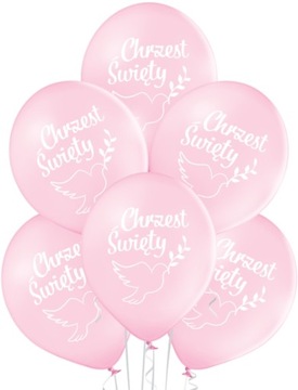 BALONY DUŻE 30cm RÓŻOWE BIAŁE CHRZEST ŚWIĘTY 6szt