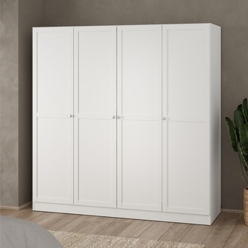 Szafa biała matowa 4 drzwiowa pojemna półki drążęk 61x195x200 cm Billund