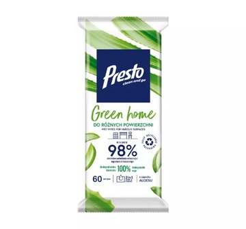 Presto Салфетки для дома для различных поверхностей Green Home Aloe 60 шт.