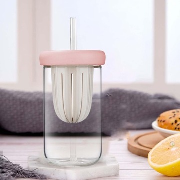 Бутылка Bubble Tea Cup с трубочкой для смузи Smoothies розовая 450мл