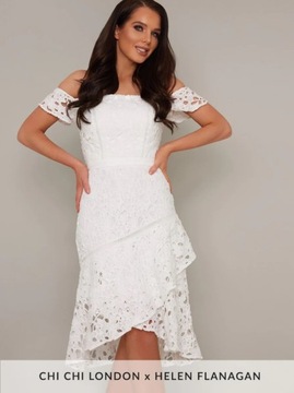 CHI CHI LONDON sukienka koronkowa biała midi 36 S