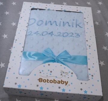 BotoBaby - Синий плед Minky с именем + картинкой + коробочка - ВЫШИВКА -