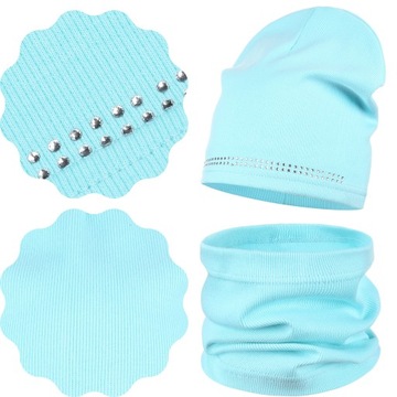 MAJKA KOMPLET DZIEWCZĘCY CZAPKA BEANIE + KOMIN 48/52 DŻETY TURKUS TURKUSOWY