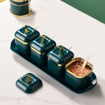 Pudełko na przyprawy Nowoczesny słoiczek na przyprawy Porcelanowa cukiernica Cztery puszki Zielone