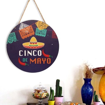 Мексиканская фиеста деревянная вывеска, висящая на входной двери Синко де Майо, стиль C