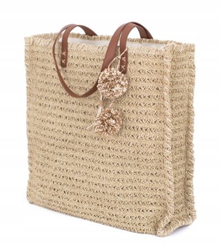 Torebka Koszyk Damska Pleciona Słomkowa na Lato Plażę Boho Shopper Handmade