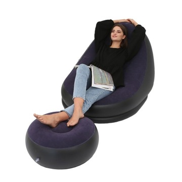 FOTEL DMUCHANY Z PUFĄ SOFA ZESTAW GRANATOWY