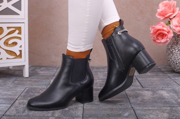 CZARNE BOTKI DAMSKIE NA OBCASIE SZTYBLETY SKÓRA