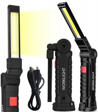 LAMPA WARSZTATOWA GARAŻOWA LED COB MOCNA SKŁADANA 5 TRYBÓW MAGNES HAK AKU