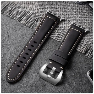 PASEK DO MĘSKIEGO APPLE WATCH IWATCHA 42 MM NATURALNA SKÓRA CZARNY - HIT!