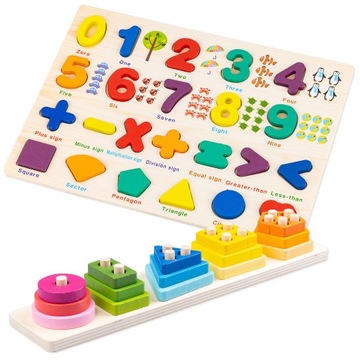 ZESTAW 2w1 UKŁADANKA TABLICA SENSORYCZNA MONTESSORI NAUKA KSZTAŁTÓW SORTER