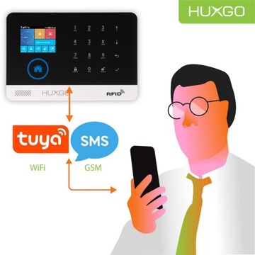 Alarm bezprzewodowy GSM + WiFi z aplikacją TUYA , zestaw , HUXGO HXA003