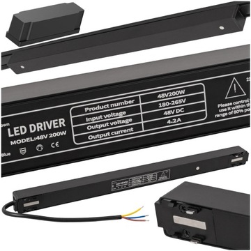 Zasilacz do szynoprzewodu magnetycznego 200W szynę magnetyczną CZARNY 48V