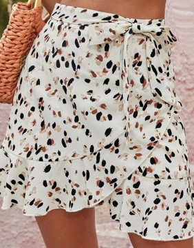 КЛАССИЧЕСКАЯ ЮБКА КОНВЕРТ, КРЕМОВЫЙ, ТОЧЕЧНЫЙ УЗОР, ОТДЕЛКА SHEIN 36