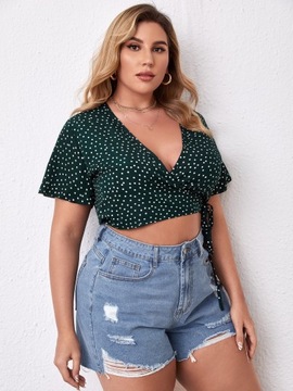 SHEIN Zielona kopertowa bluzka w grochy XL/XXL