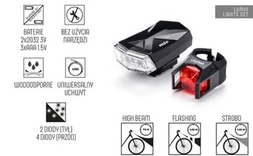 КОМПЛЕКТ ФОНАРОВ ВЕЛОСИПЕДНЫЕ ФОНАРИ ПЕРЕДНЯЯ ЗАДНЯЯ ЧАСТЬ