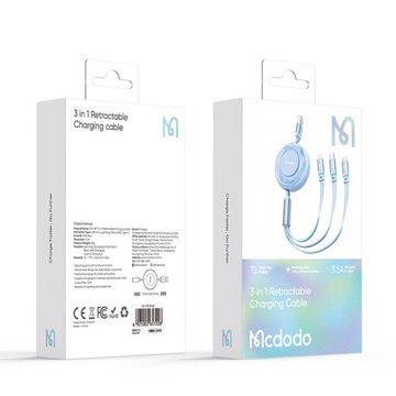 MCDODO USB-КАБЕЛЬ 3 В 1, РАЗВИТЫЙ USB-C LIGHTNING MICRO USB, СИНИЙ С ПОДСВЕТКОЙ