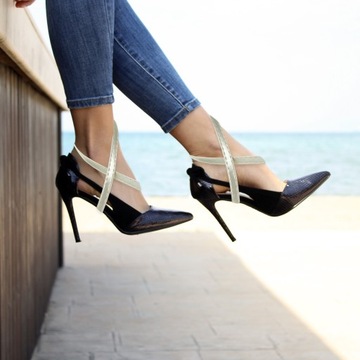 Женские туфли на каблуке с ремешками для обуви Женские туфли на каблуке Золотые туфли на каблуке