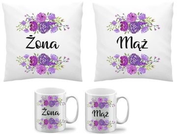 Prezent na Ślub Mąż i Żona Zestaw Poduszka i kubek