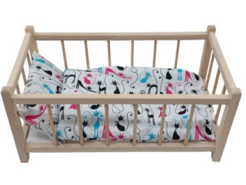 Drewniane łóżeczko dla lalek + POŚCIEL + MATERAC