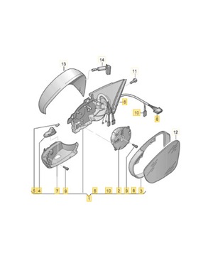 KOMPLETNÍ ZRCÁTKO LEVÉ VW PASSAT B7 11-14 6PIN