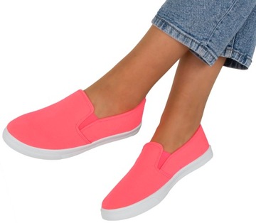 7394 NEONOWE TRAMPKI RÓŻOWE TENISÓWKI SLIP ON 37